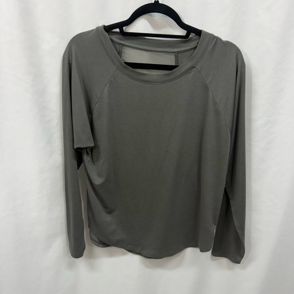 Athleta Topanga Olive Green Mesh Back Long Sleeve Scoop Neck Top S